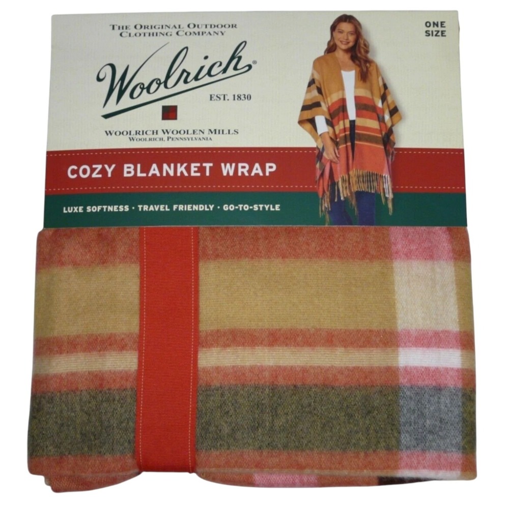 Woolrich Cozy Blanket Wrap Luxe Softness Plaid One‎ Size Shawl Cape Poncho NWT